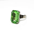Peridot Green Crystal Antique Silver Ring | Rectangle Statement Ring | Vintage Style
