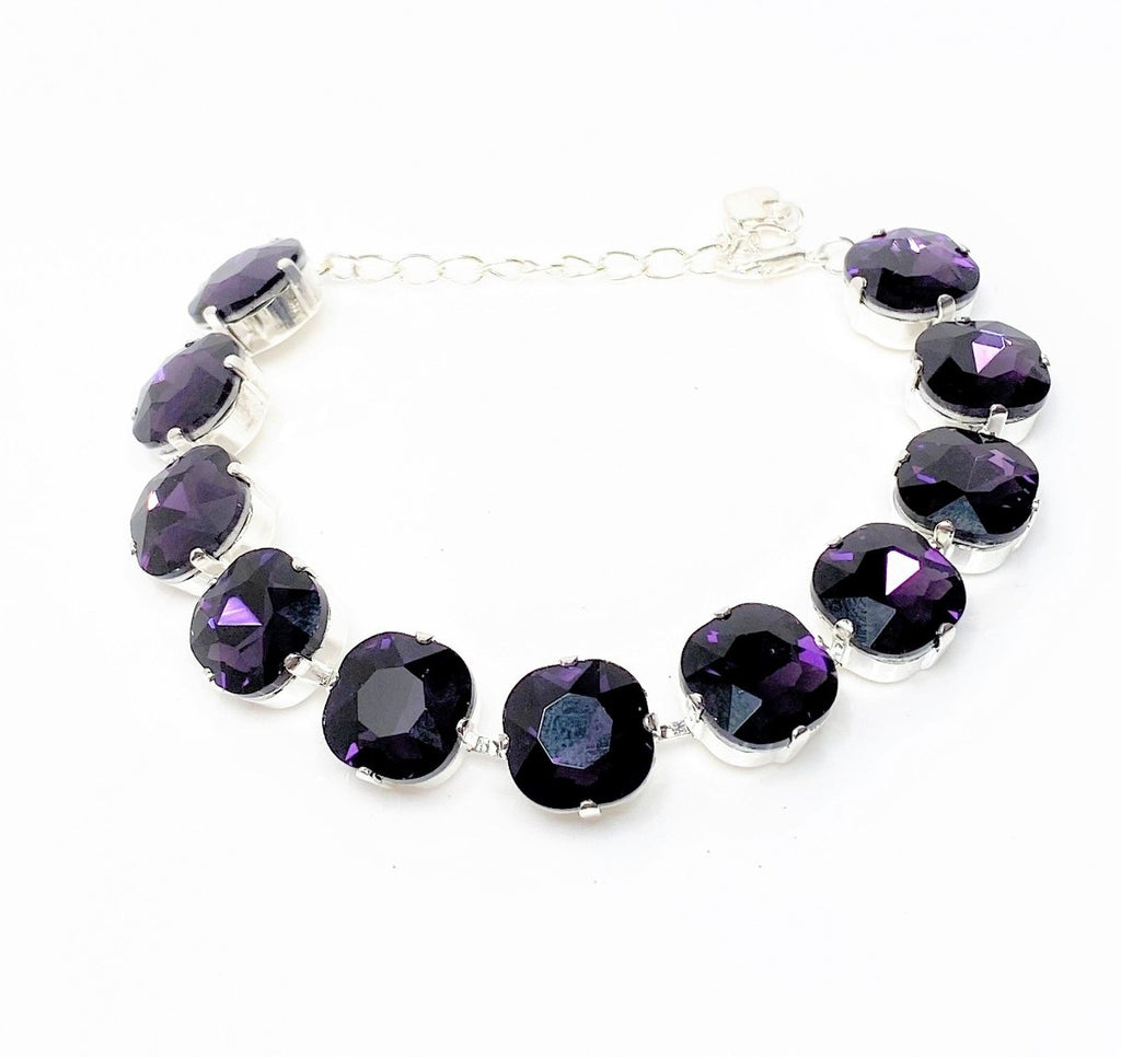 Dark Purple Crystal Silver Plated Bracelet | Purple Tennis Bracelet