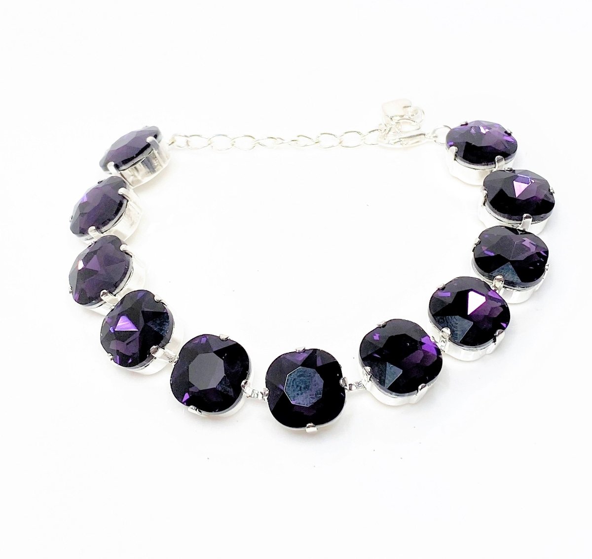 Dark Purple Crystal Silver Plated Bracelet | Purple Tennis Bracelet