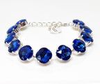 Sapphire Blue Crystal Silver Plated Bracelet | 12mm Cushion Cut Tennis Bracelet