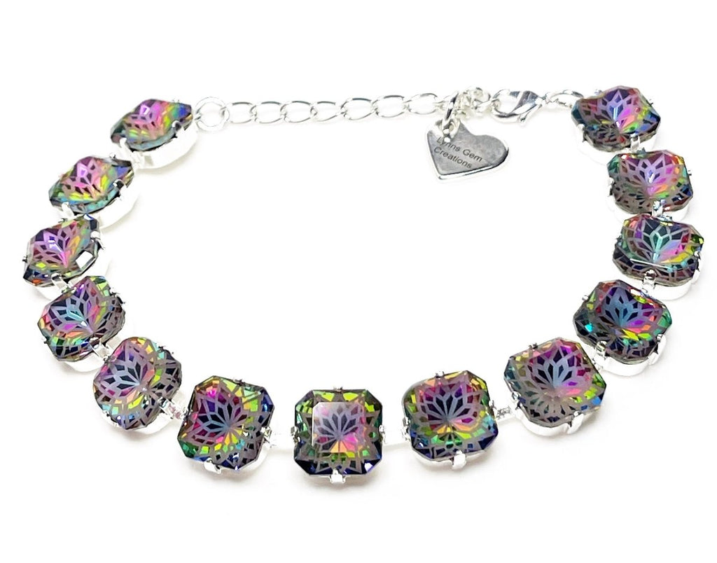 Rainbow Crystal Silver Plated Bracelet | Cushion Cut Tennis Bracelet