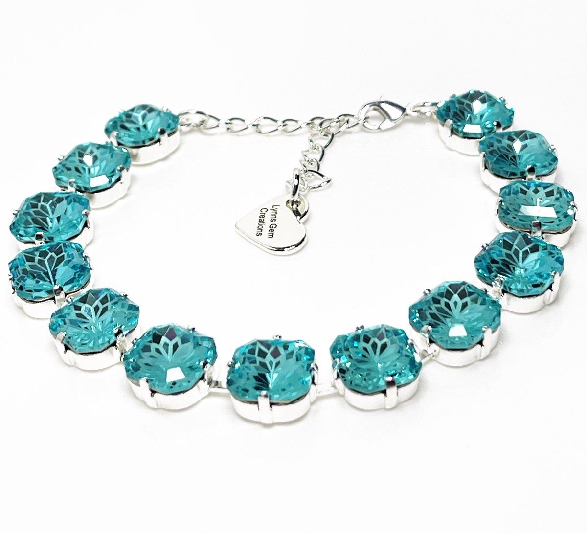 Aquamarine Crystal Silver Plated Bracelet | Lotus Cushion Cut Tennis Bracelet