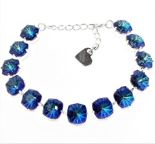 Bermuda Blue Crystal Silver Plated Bracelet | Cushion Cut Tennis Bracelet