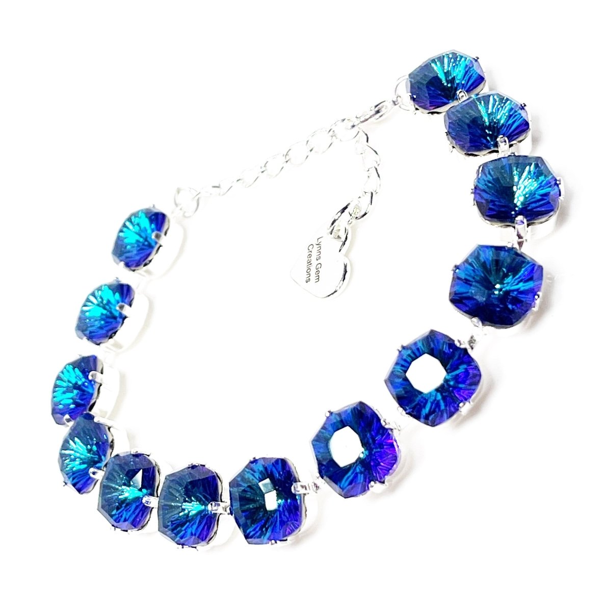 Bermuda Blue Crystal Silver Plated Bracelet | Cushion Cut Tennis Bracelet