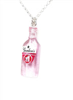 Pink Gin Bottle Necklace, Silver Plated, Sterling Silver, Quirky Funky Jewelry, Necklaces for Women, Fun Drink Jewellery, Gin Lovers