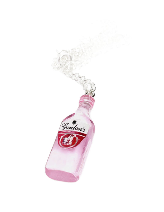Pink Gin Bottle Necklace, Silver Plated, Sterling Silver, Quirky Funky Jewelry, Necklaces for Women, Fun Drink Jewellery, Gin Lovers