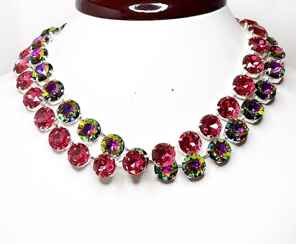 Anna Wintour Style Necklaces | Dark Pink Rainbow Georgian Collet Chokers