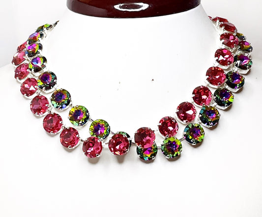 Anna Wintour Style Necklaces | Dark Pink Georgian Collet | Rainbow Rhinestone Choker | Riviere Necklace