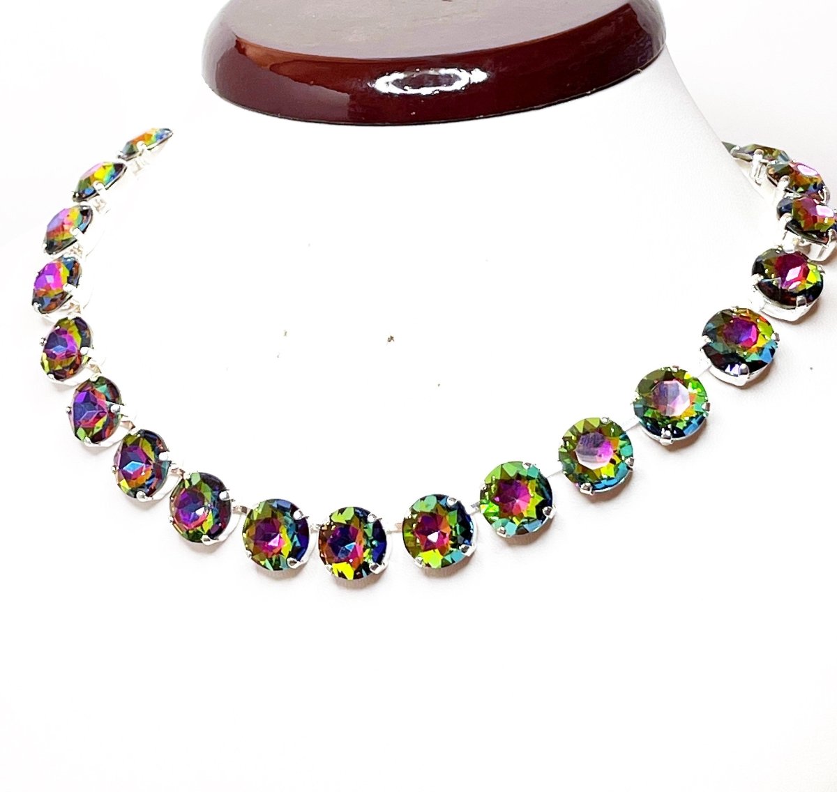 Rainbow Crystal Georgian Collet Necklaces | Anna Wintour Style | Peridot Rhinestone Choker | Riviere Necklace