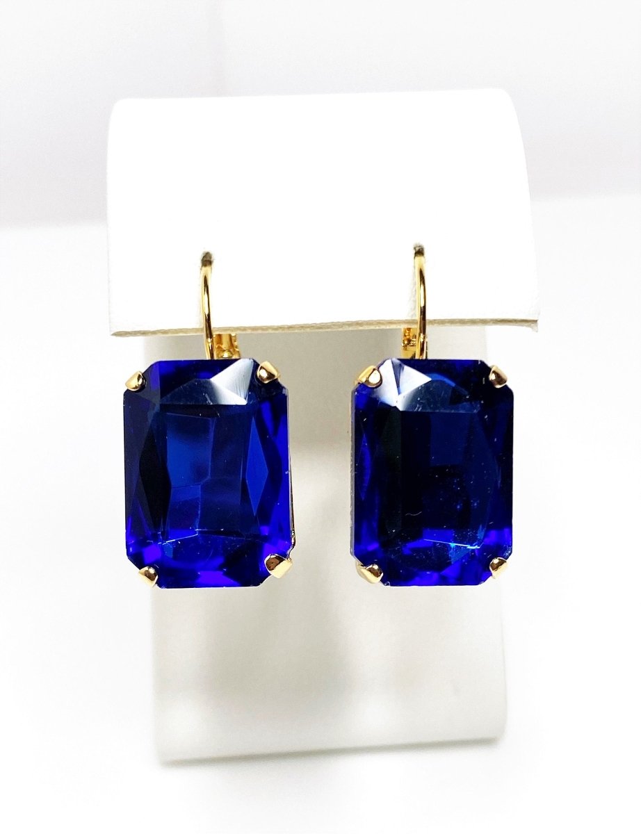Sapphire Blue Crystal Earrings | Gold Plated | Rhinestone Earrings for Women