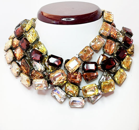 Wine Peach Ombre Crystal Chokers | Anna Wintour Style | Golden Shadow Riviere Necklace