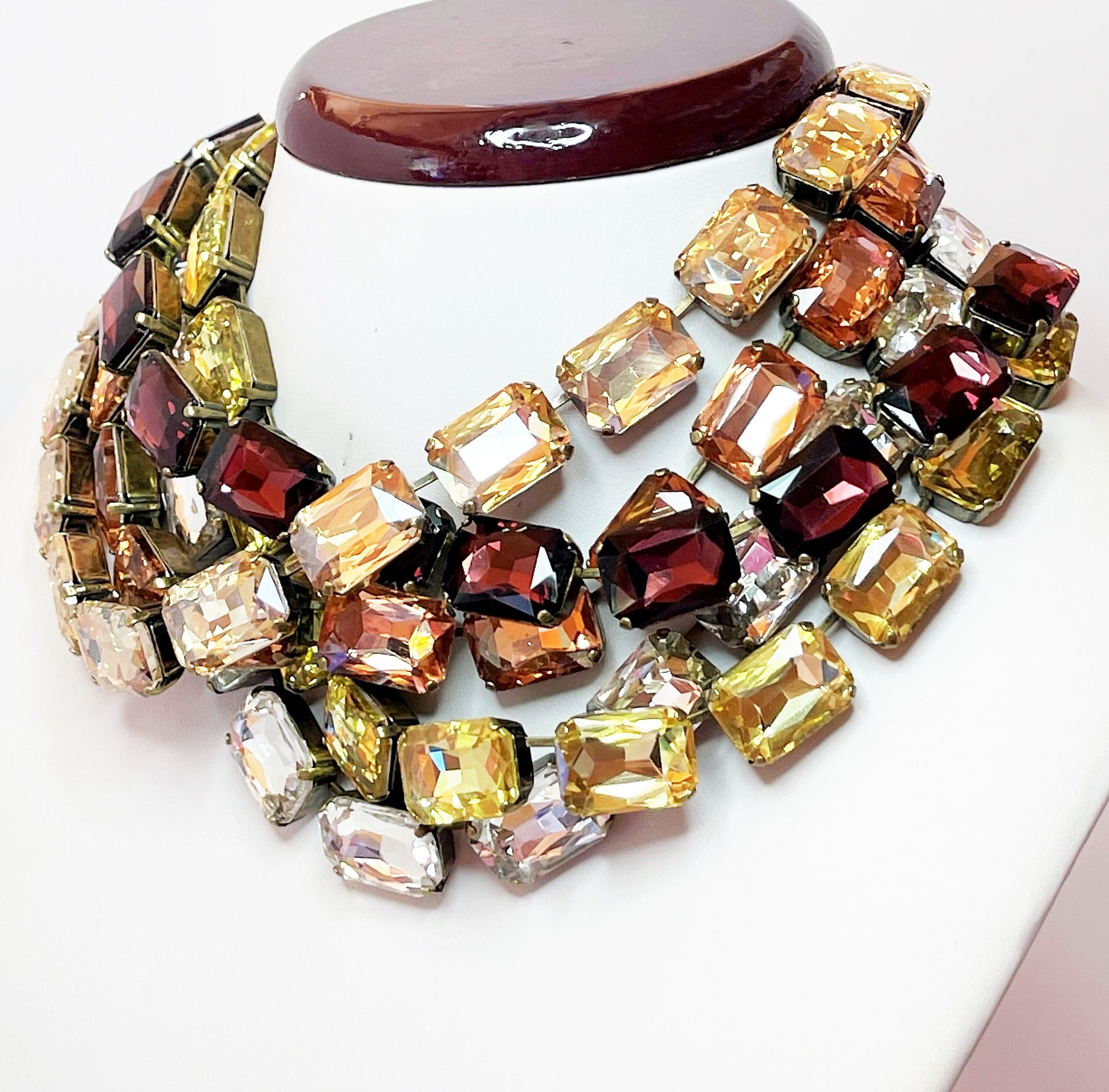 Wine Peach Ombre Crystal Chokers | Anna Wintour Style | Golden Shadow Riviere Necklace