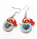 Cute Christmas Earrings | Glittery Teddy Heart Drops | Silver Plated | Sterling Silver