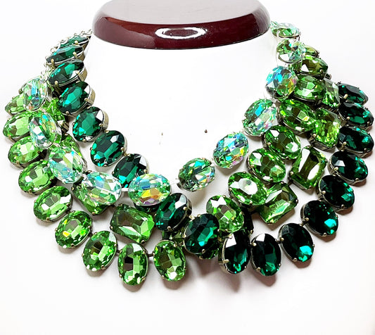 Emerald Crystal Statement Necklaces, Peridot Rhinestone Choker, Anna Wintour Style, Riviere Necklace, Georgian Statement Necklace, Layering Chokers