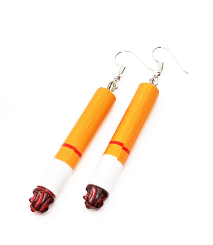 Imitation Cigarette Earrings, Silver Plated, Sterling Silver, Quirky Earrings, Funky Drops, Earrings for Women Men, Weird Dangles