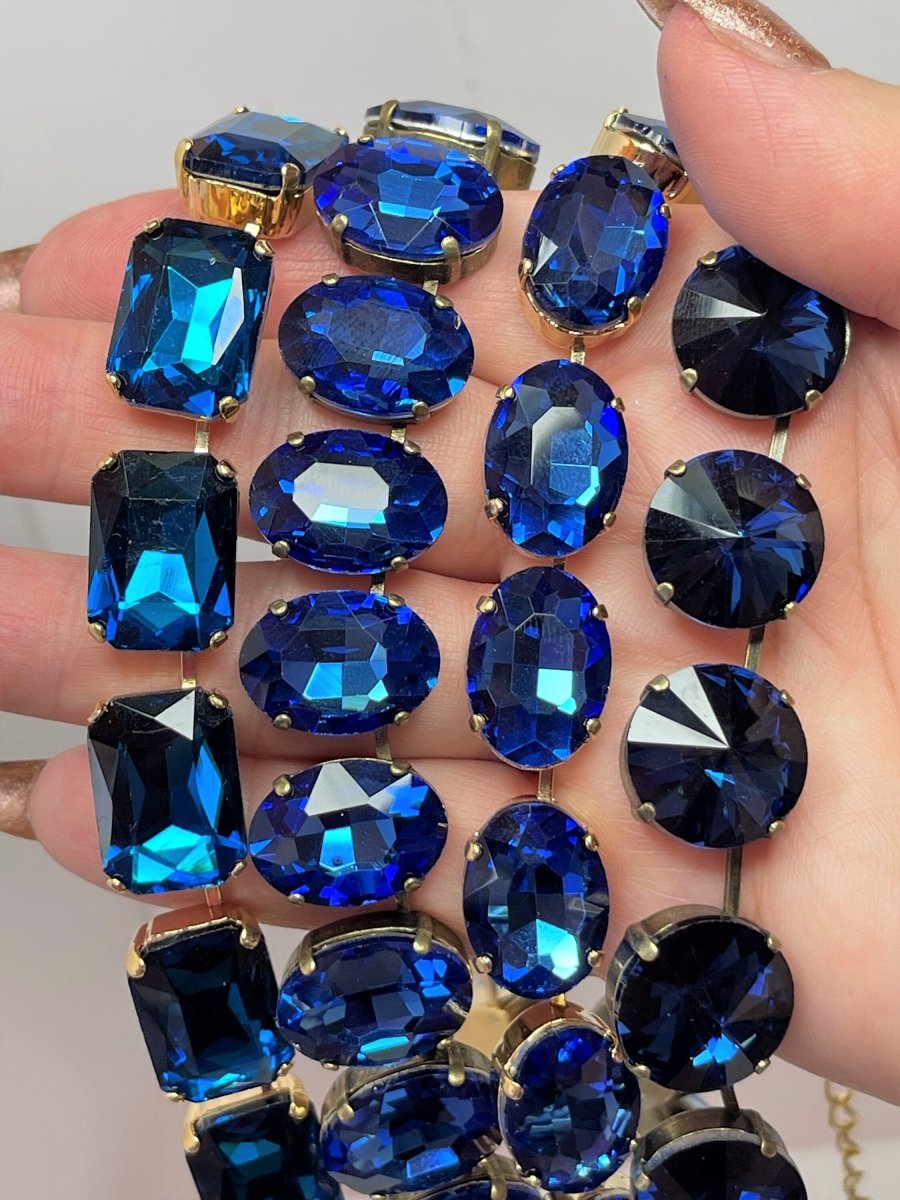 Sapphire Georgian Collet Crystal Chokers | Anna Winour Style | Blue Zircon Riviere Necklace