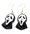 Scream Ghost Face Earrings, Silver Plated, Sterling Silver, Novelty Charm Dangles, Funky Resin Drops, Earrings for Women, Gothic Drops