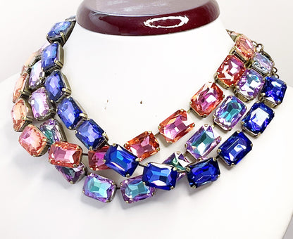 Anna Wintour Necklace, Peach Georgian Collet, Blue Crystal Choker, Riviere Necklace, Statement Necklace, Layering Chokers