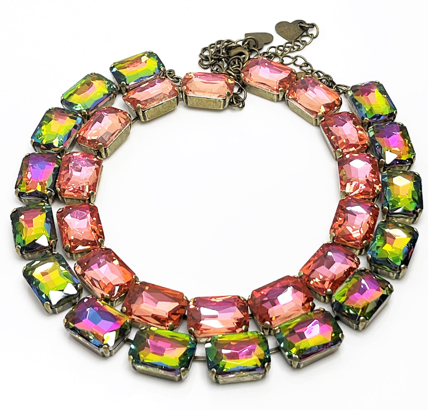 Anna Wintour Necklace, Rainbow Georgian Collet, Pink Crystal Choker, Riviere Necklace, Statement Necklace, Layering Chokers