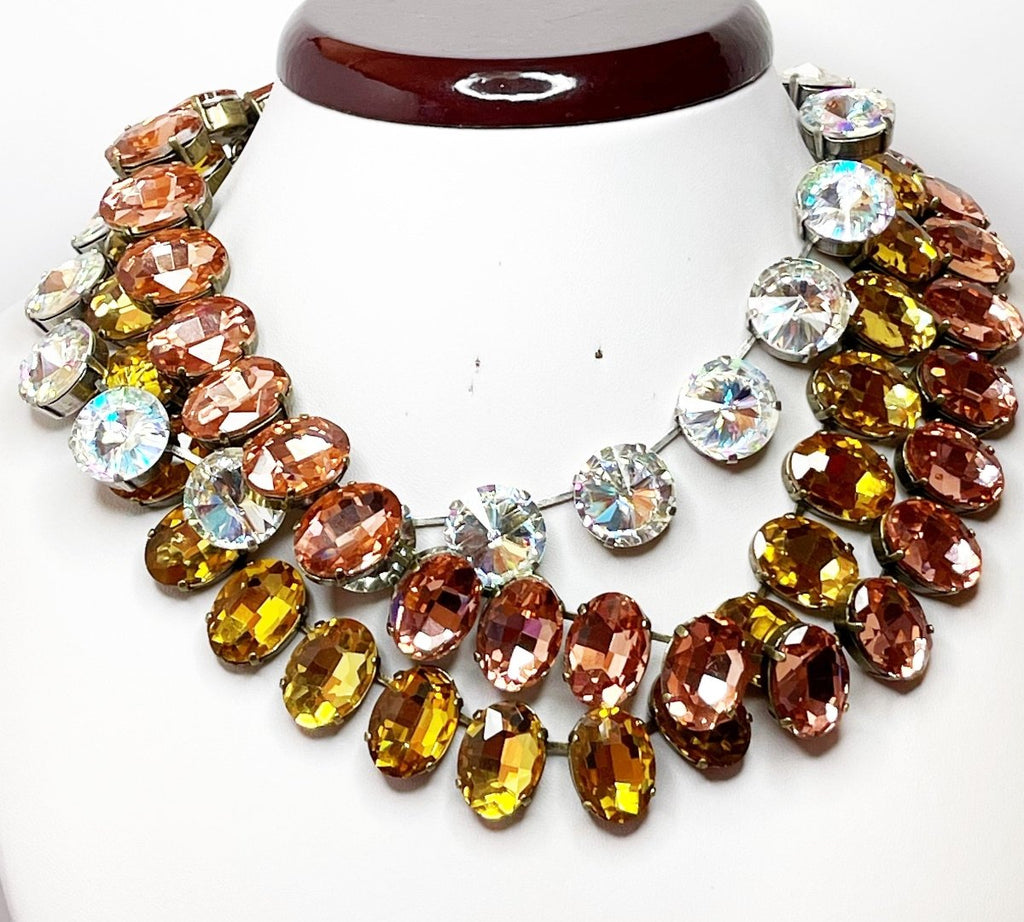 Anna Wintour Style Necklaces | Rose Peach Yellow Clear Georgian Collet Chokers | Riviere Necklace