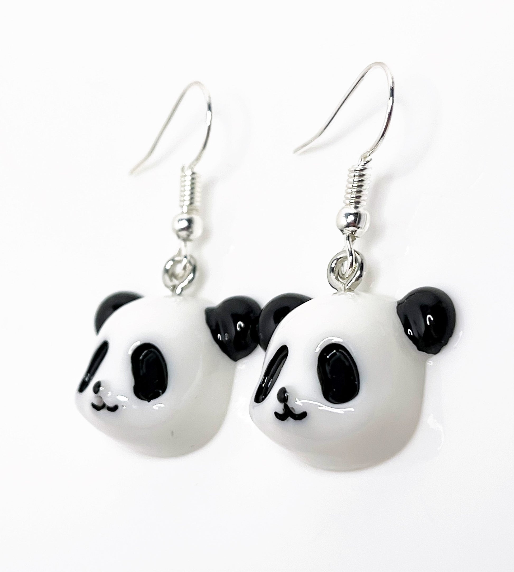 Cute Panda Face Earrings, Silver Plated, Sterling Silver, Black and White Panda Earrings, Earrings for Women, Panda Lovers, Novelty Drops