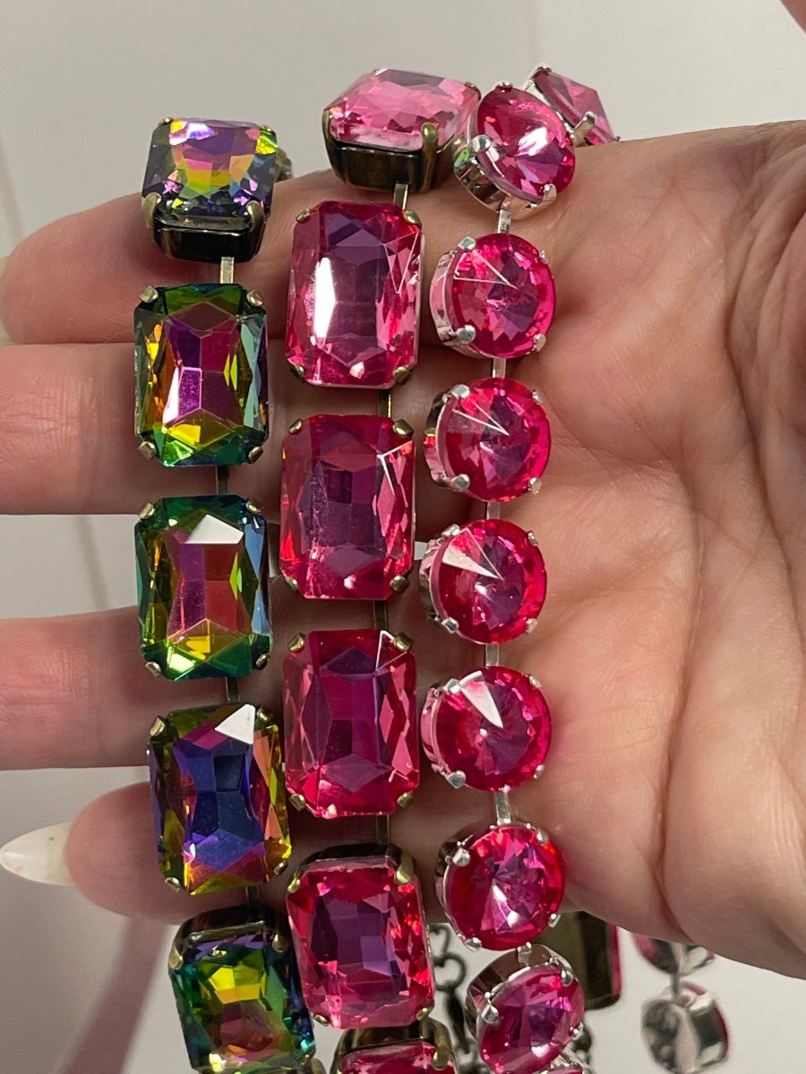 Pink Crystal Georgian Collet Necklaces | Anna Wintour Style | Rainbow Riviere Necklace