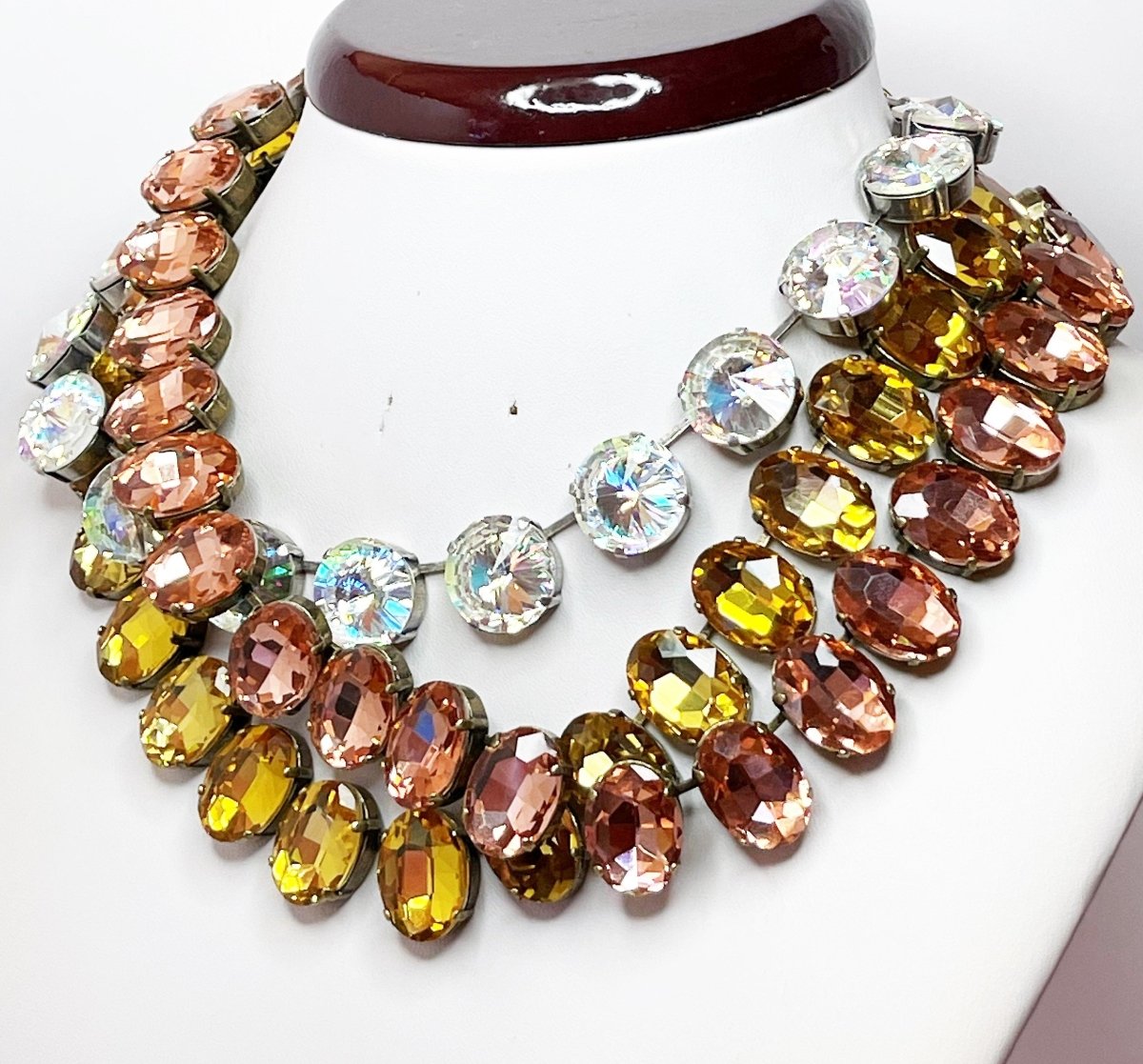 Anna Wintour Style Necklaces | Rose Peach Yellow Clear Georgian Collet Chokers | Riviere Necklace