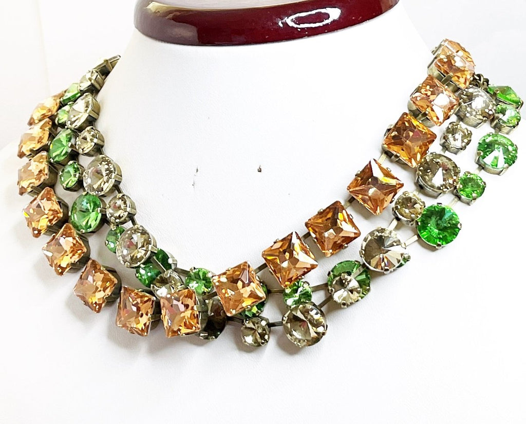 Anna Wintour Style Necklaces | Rose Peach Peridot Crystal Georgian Collet Statement Chokers