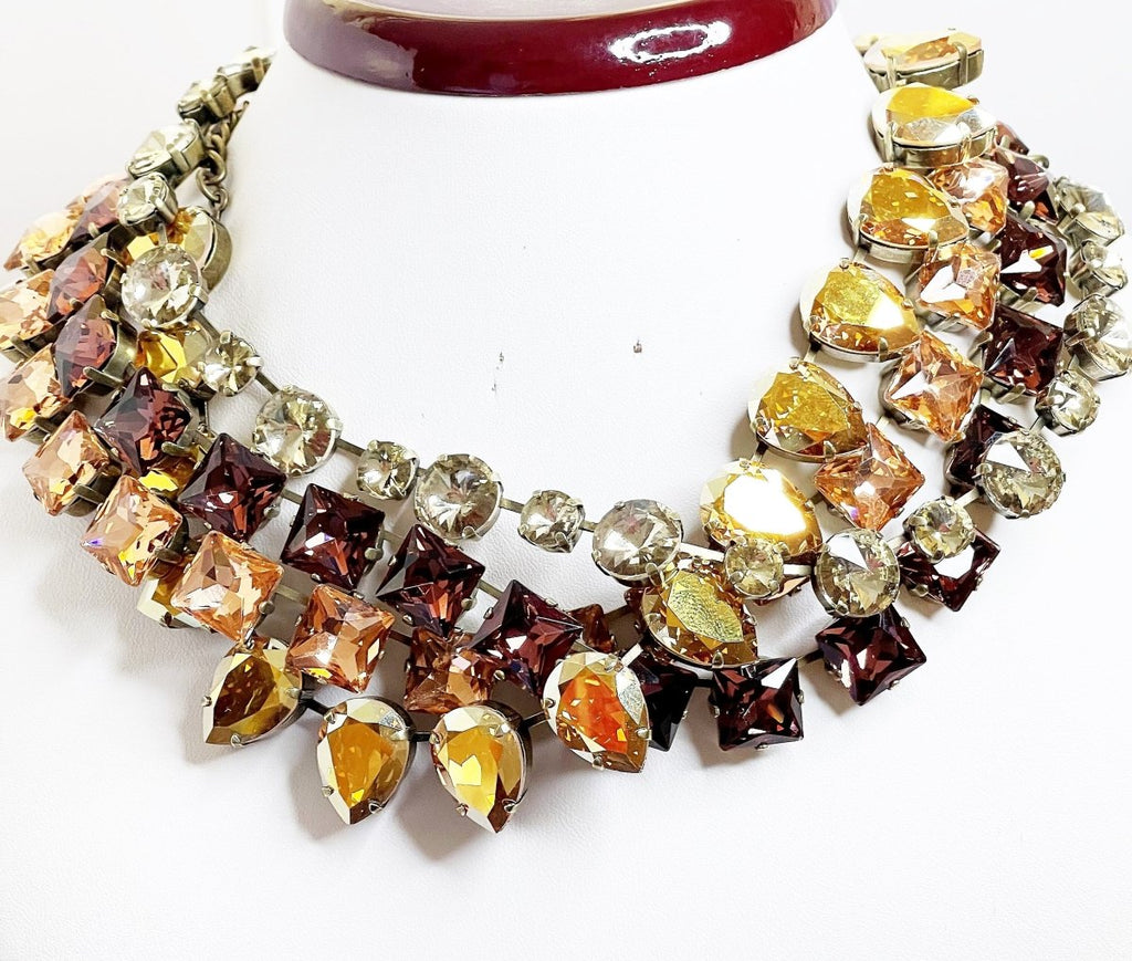 Anna Wintour Style Rose Peach Wine Crystal Chokers, Georgian Collet Necklaces