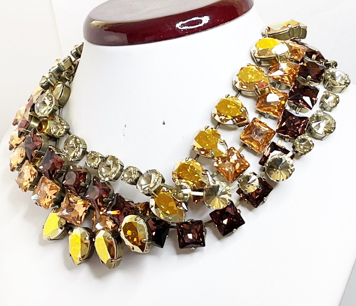 Anna Wintour Style Rose Peach Wine Crystal Chokers, Georgian Collet Necklaces