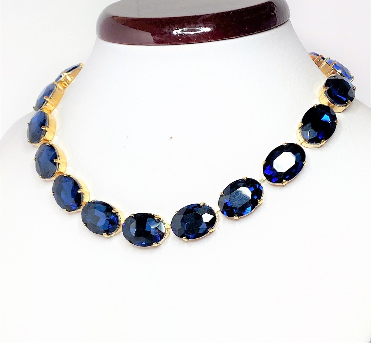 Anna Wintour Style Necklaces | Sapphire Montana Blue Georgian Collet Crystal Chokers