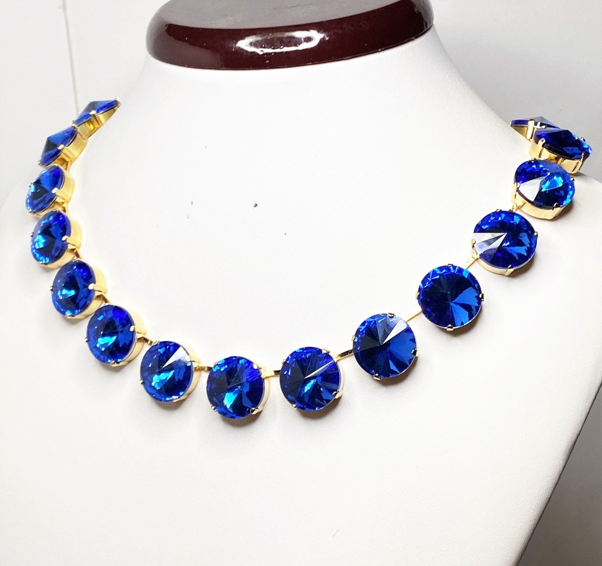Anna Wintour Style Necklaces | Sapphire Montana Blue Georgian Collet Crystal Chokers