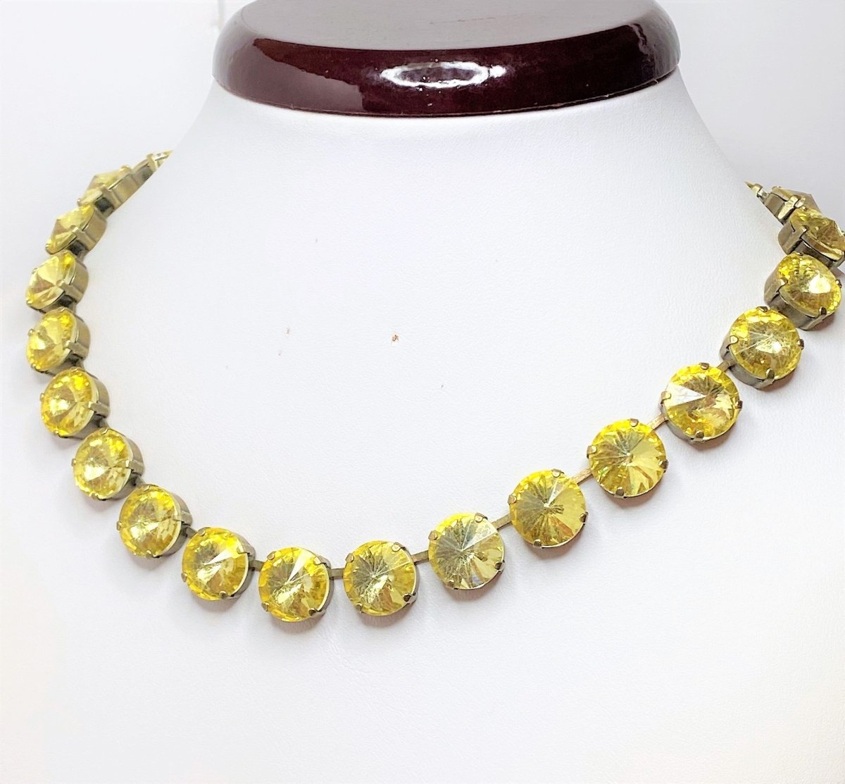 Champagne Peridot Crystal Georgian Collet Necklaces, Anna Wintour Style, Statement Choker