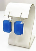 Blue Opal Crystal Silver Plated Earrings | Blue Octagon Statement Drops