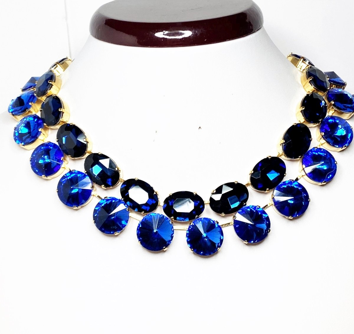 Anna Wintour Style Necklaces | Sapphire Montana Blue Georgian Collet Crystal Chokers