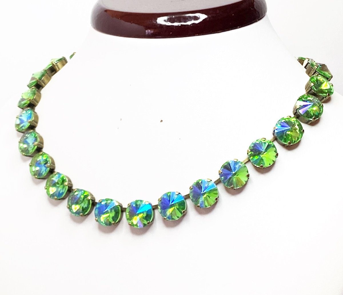 Champagne Peridot Crystal Georgian Collet Necklaces, Anna Wintour Style, Statement Choker
