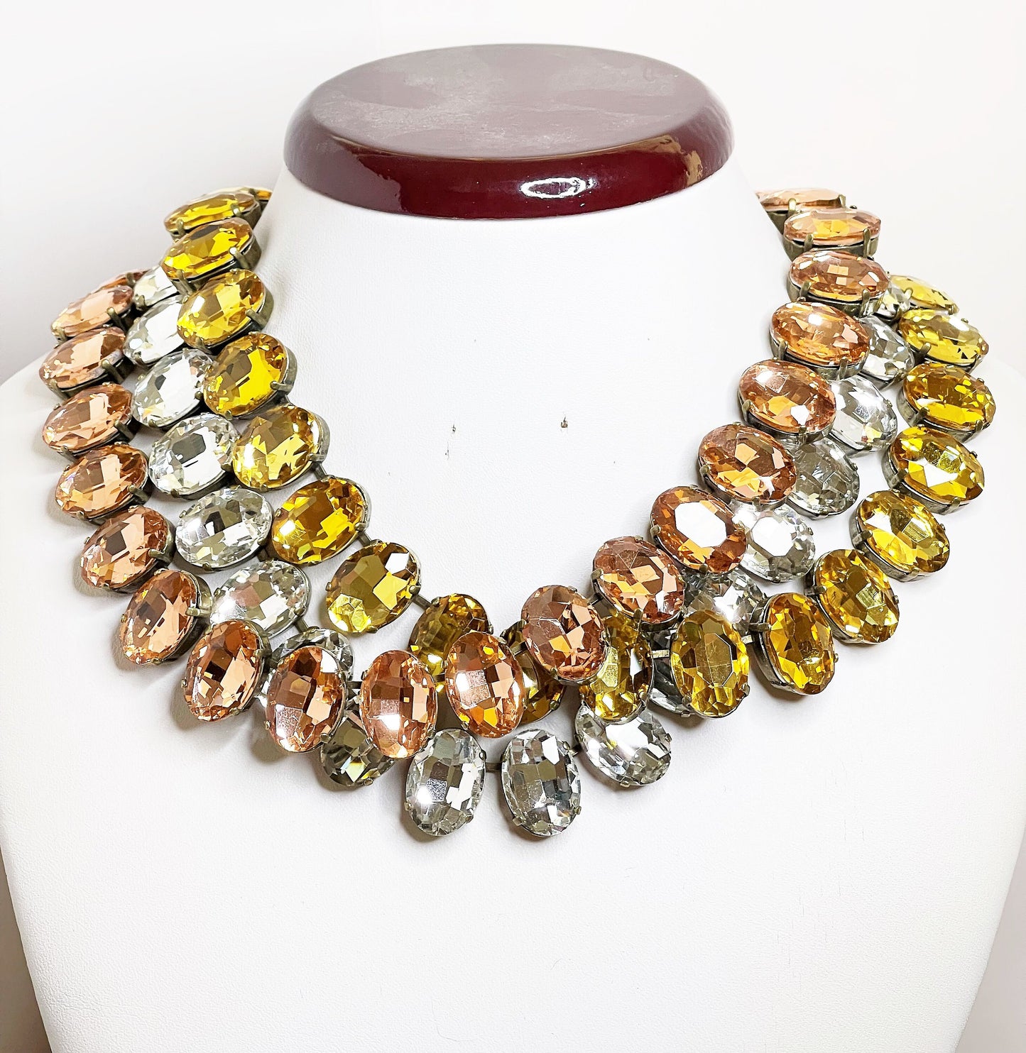 Yellow Crystal Choker, Rose Peach Georgian Collet, Rhinestone Choker, Riviere Necklace, Anna Wintour Necklace, Statement Layering Chokers