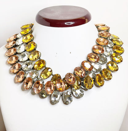 Yellow Rose Peach Crystal Georgian Collet Chokers, Rhinestone Choker, Riviere Necklace, Anna Wintour Necklace, Statement Layering Chokers