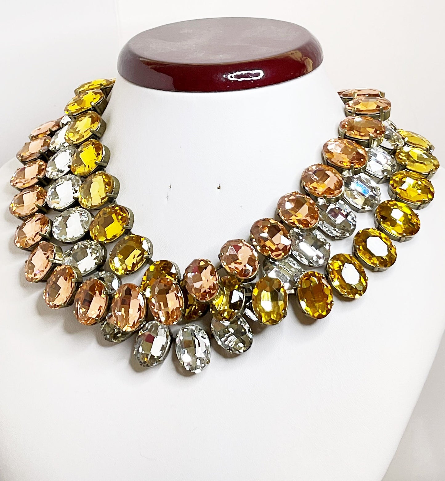 Yellow Crystal Choker, Rose Peach Georgian Collet, Rhinestone Choker, Riviere Necklace, Anna Wintour Necklace, Statement Layering Chokers