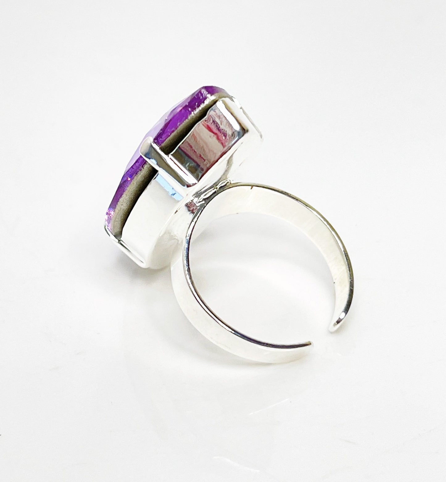 Violet Crystal Ring, Large Purple Statement Ring, Silver Plated, Georgian Collet, Vintage Style, Rings For Women, Violet Navette