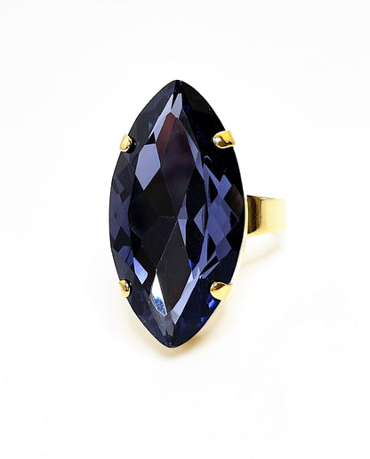 Tanzanite Crystal Ring | Large Purple Statement Ring | Gold Plated