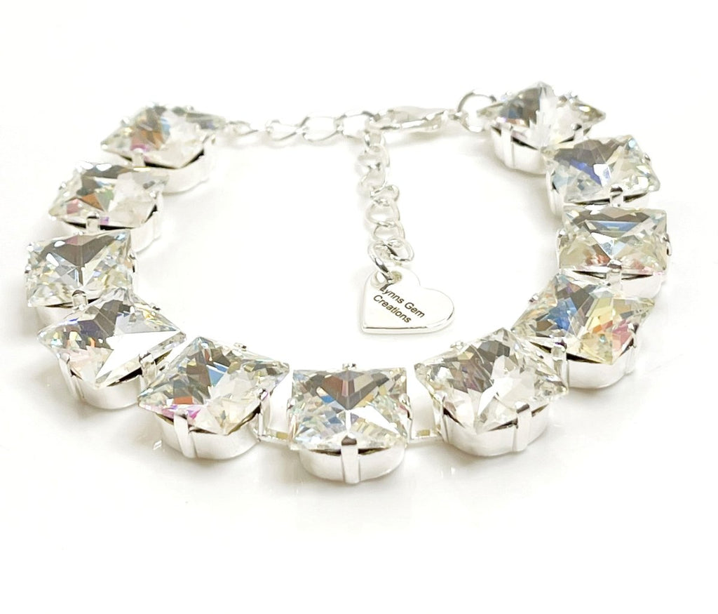 Clear AB Crystal Silver Plated Bracelet | Tennis Statement Bracelet
