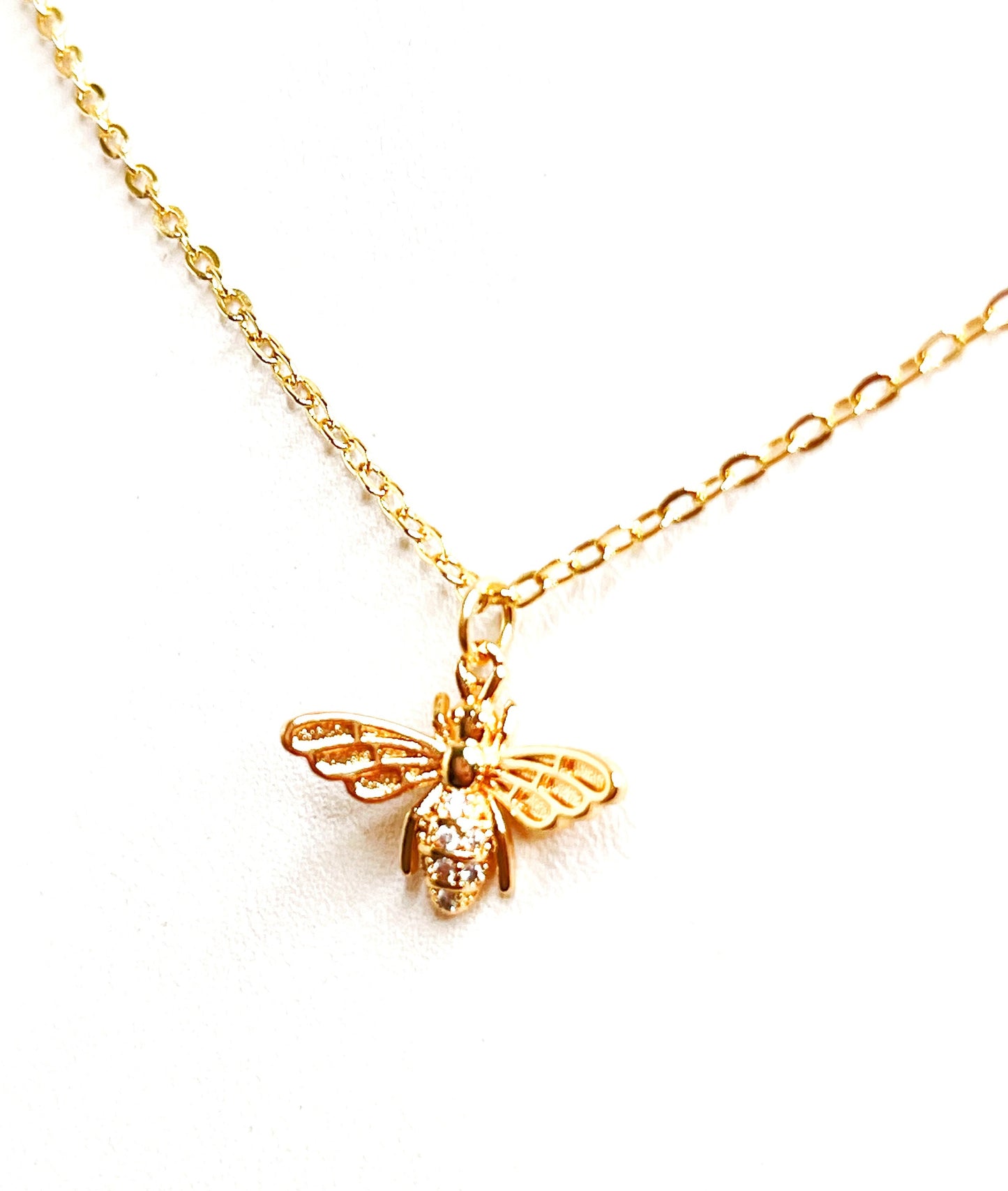 Honey Bee Crystal Necklace | Delicate Bee Jewellery | 14kt Gold Filled