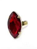 Red Siam Crystal Ring | Large Red Statement Ring | Antique Brass