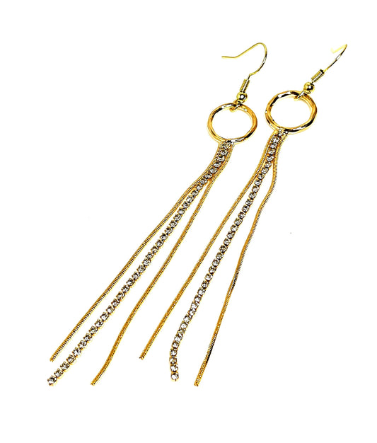 Extra Long Gold Tassel Earrings | Gold Crystal Earrings | Long Gold CZ Tassels | Minimalist Drops