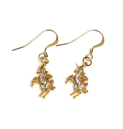 Gold Unicorn Crystal Earrings | Dainty 14kt Gold Filled Drops | Fantasy Lovers Jewelry