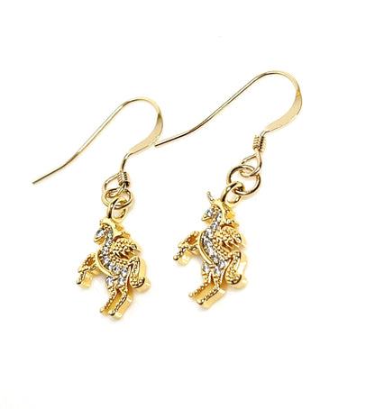 Gold Unicorn Crystal Earrings | Dainty 14kt Gold Filled Drops | Fantasy Lovers Jewelry