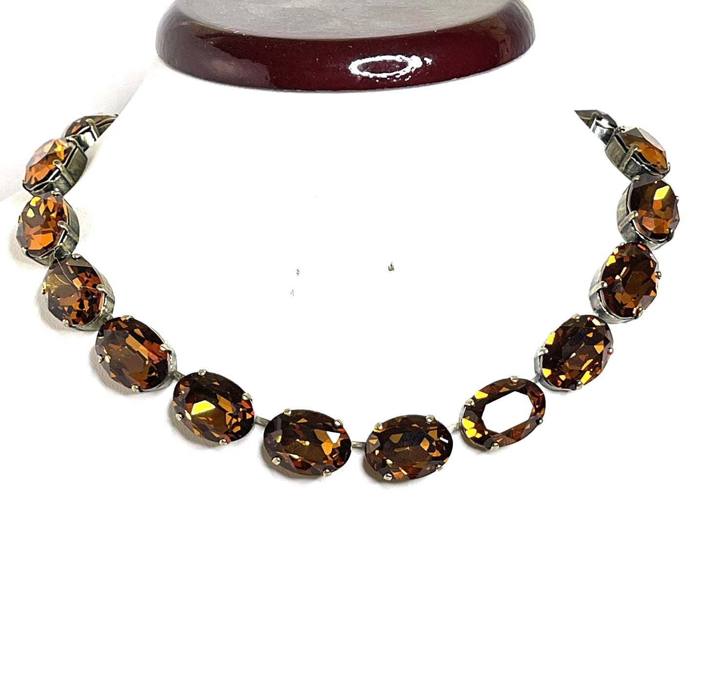 Smoked Topaz Austrian Crystal Necklace, Georgian Collet, Anna Wintour Style, Turquoise Riviere, Statement Necklace, Oval Layering Chokers