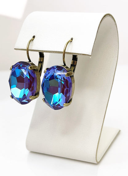 Blue Purple Georgian Crystal Earrings | Statement Oval Drops