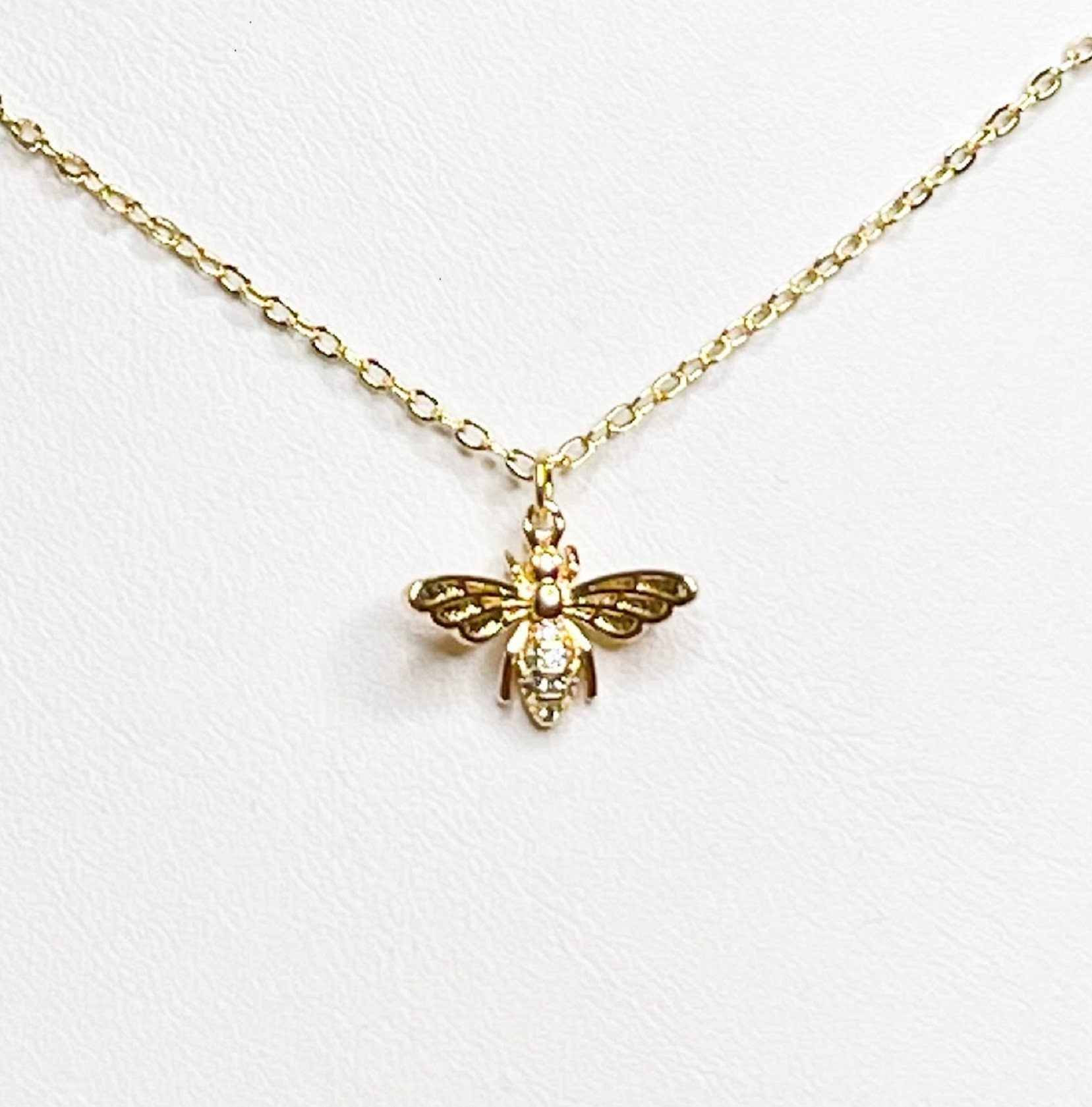 Honey Bee Crystal Necklace | Delicate Bee Jewellery | 14kt Gold Filled